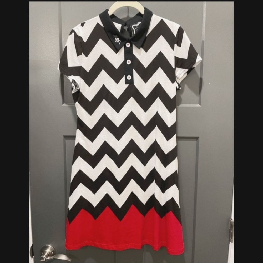 🦉☕️ Killstar Black Lodge Red White Chevron Dress from Twin Peaks M L ☕️🦉